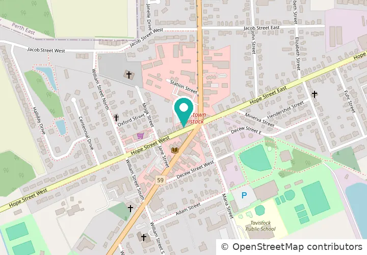 Map showing Westwood Physiotherapy at 18 Hope St W, Tavistock