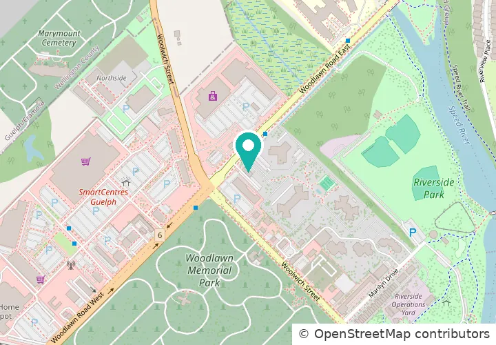 Map showing Westwood Physiotherapy Neuro and Vestibular Rehab at 9 Woodlawn Rd E, Guelph